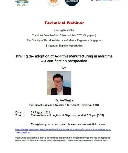 Webinar on Driving the Adoption of Additive Manufacturing in Maritime – a Certification Perspective